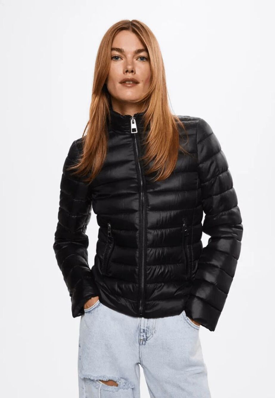 MNG BY MANGO committed Black Quilted Lightweight Puffer Jacket Zip Front Womens